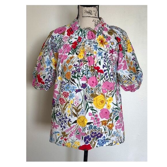 THML Tops - THML Floral Puff Sleeve Top Colorful Size Small Cotton Multicolor Blouse
